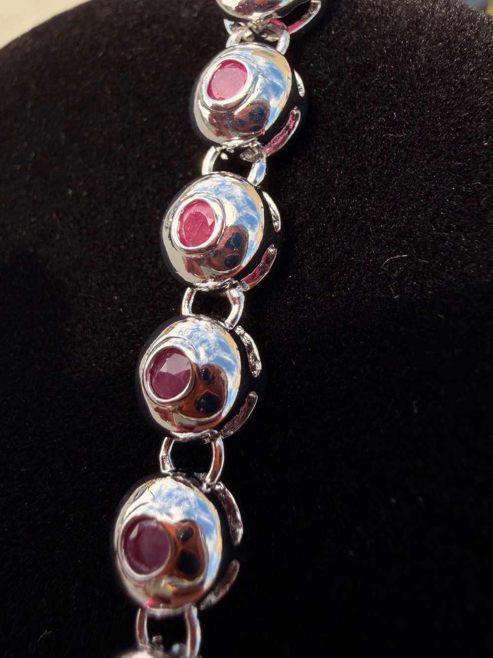 8.00 CTW AA Ruby 18K White Gold Plated Designer Bracelet 7 Inc - Picture 9 of 12